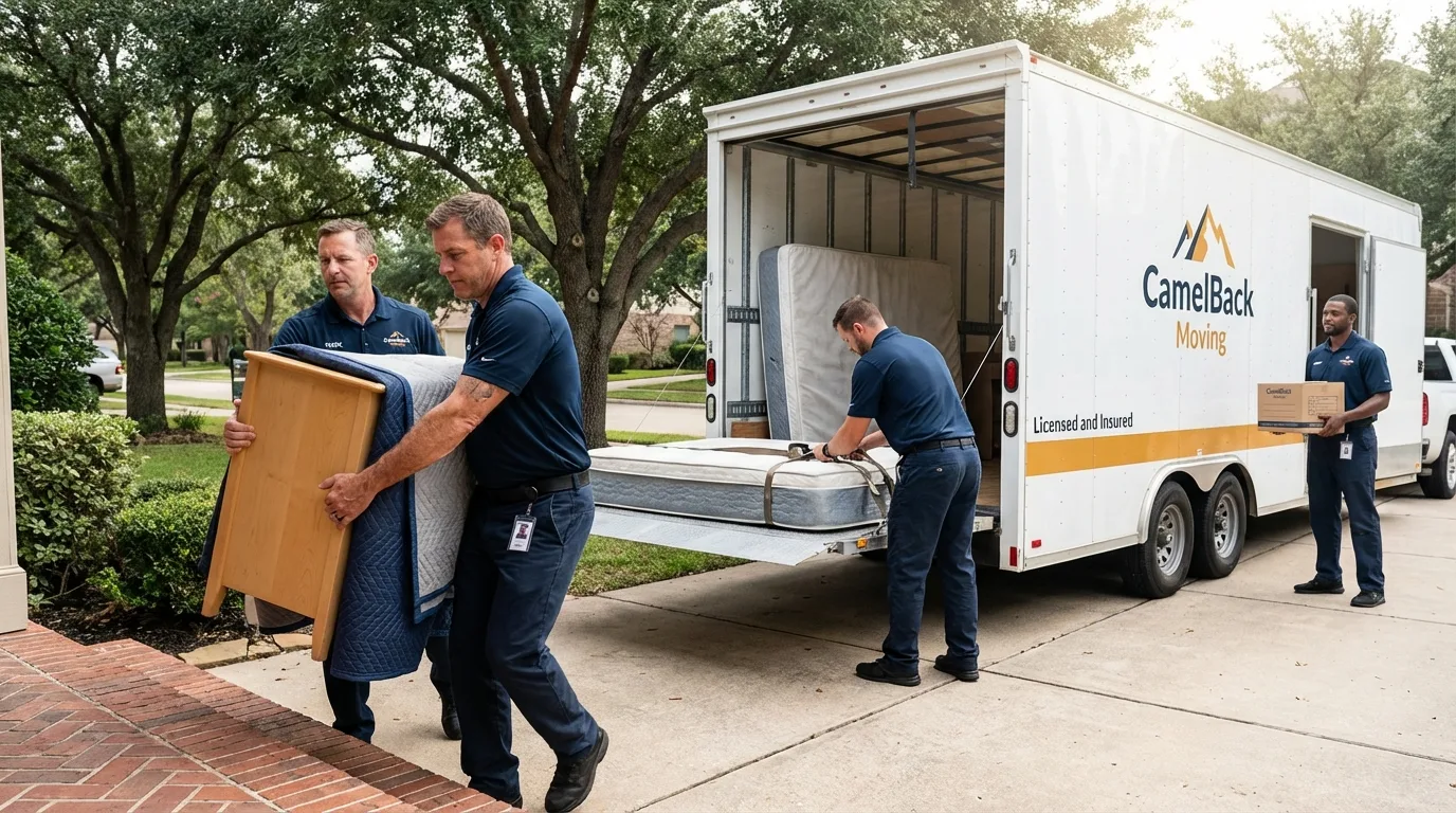 Crew loading residential truck for cross-state move from Rio, WI