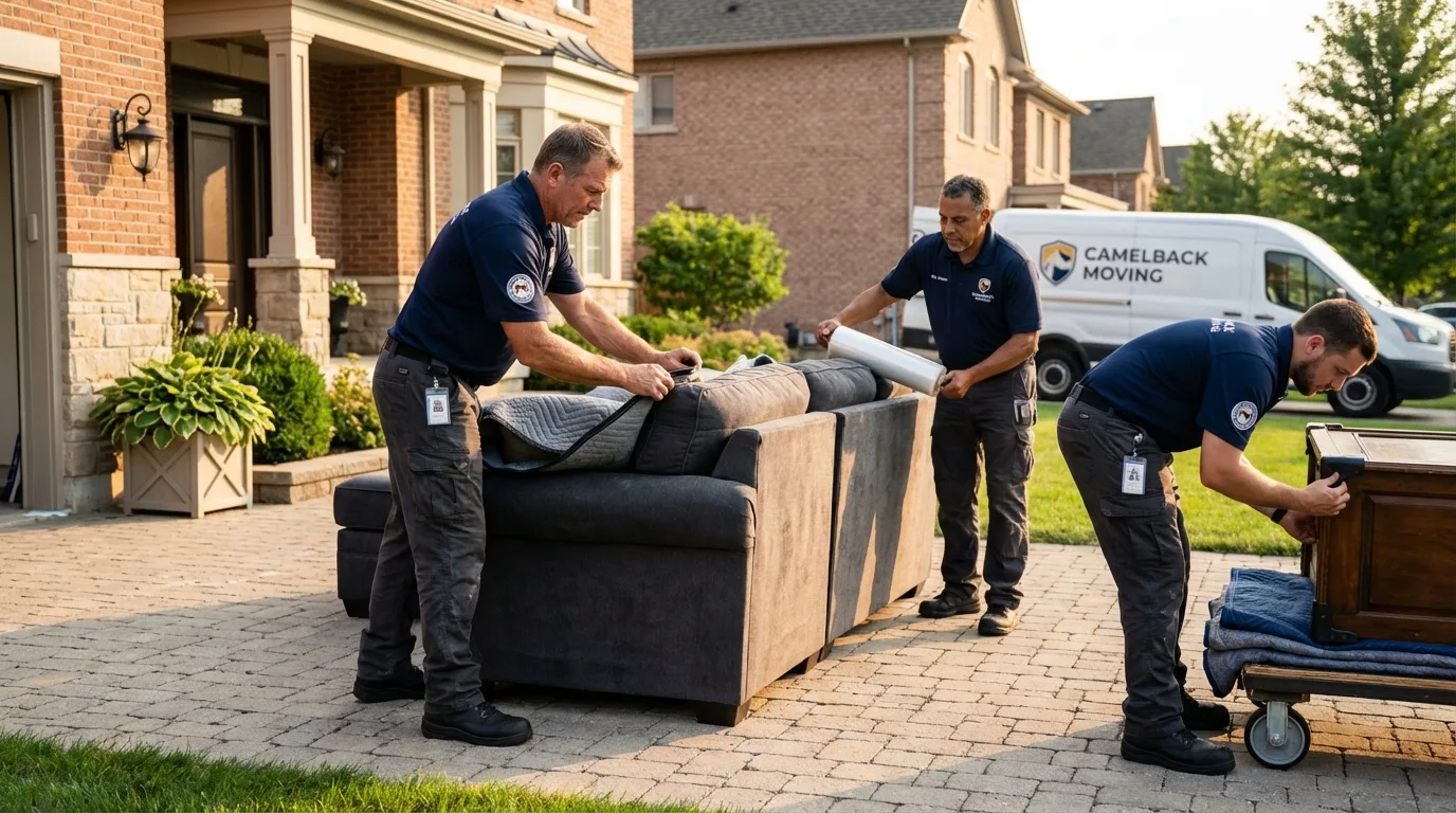 Large estate moving crew wrapping furniture in Rio, WI